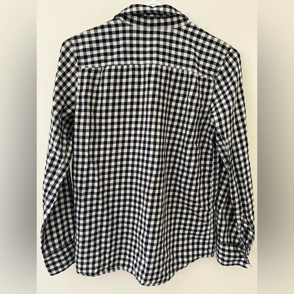 Gap Women's Black/White Check Button Down Shirt Long Sleeve Size M With Pockets - Picture 2 of 4